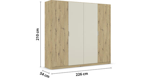 DREHTÜRENSCHRANK 226/210/54 cm 4-türig Champagner, Eiche Artisan  - Champagner/Alufarben, Design, Holzwerkstoff/Metall (226/210/54cm) - Xora