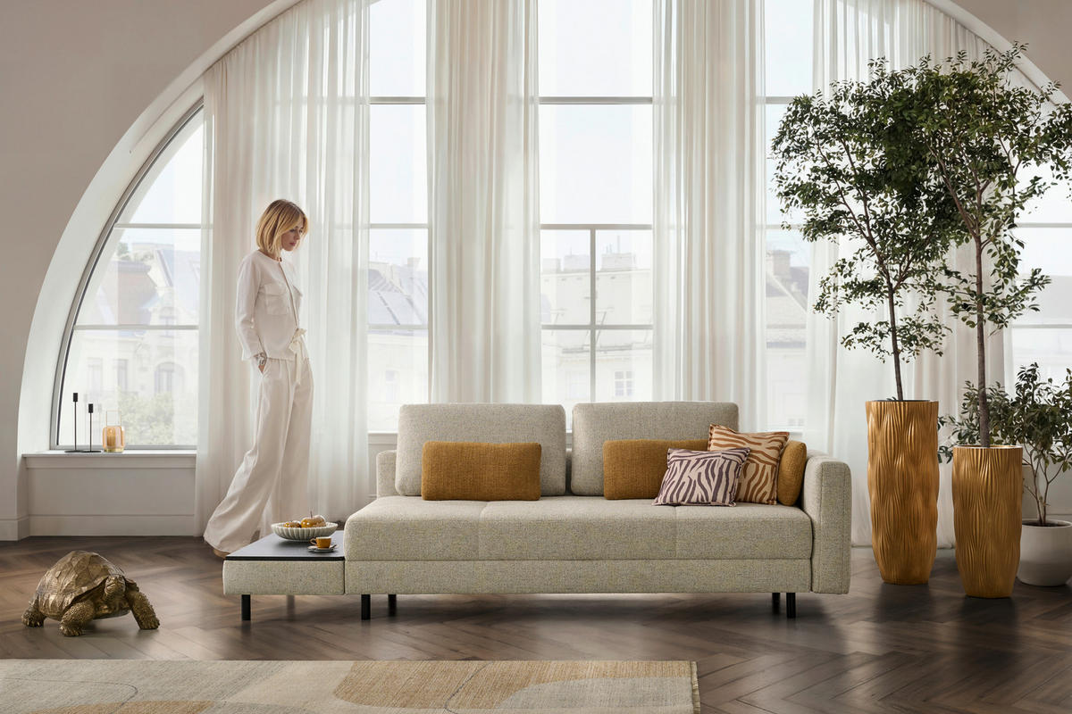 LIEGE Webstoff Creme  - Eiche dunkel/Creme, Design, Holz/Textil (210/84/130cm) - Joka