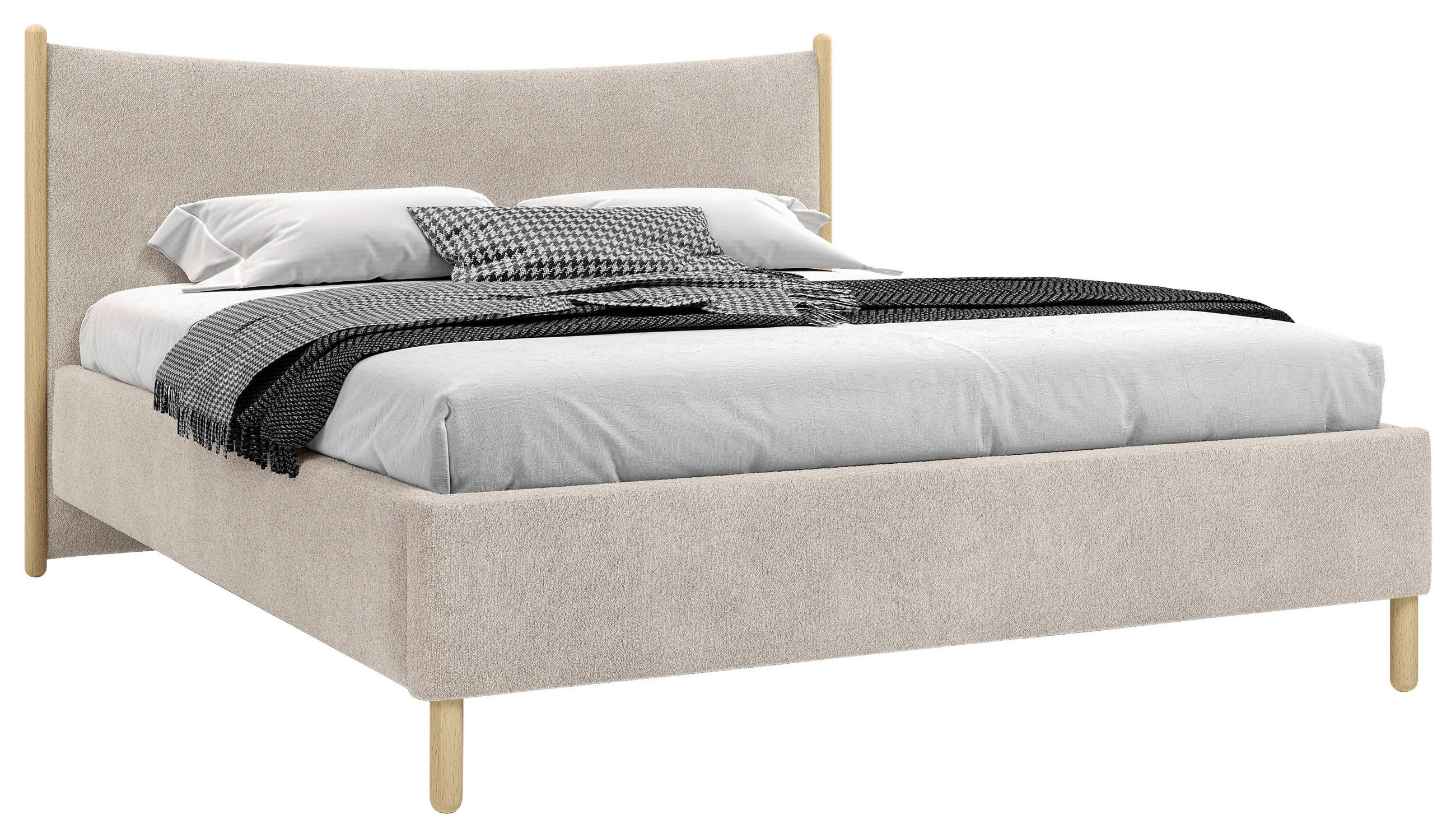 POLSTERBETT gepolstertes Kopfteil, Lattenrost, Bettkasten Beige 140/200 cm  - Beige/Buchefarben, MODERN, Holz/Holzwerkstoff (140/200cm) - MID.YOU