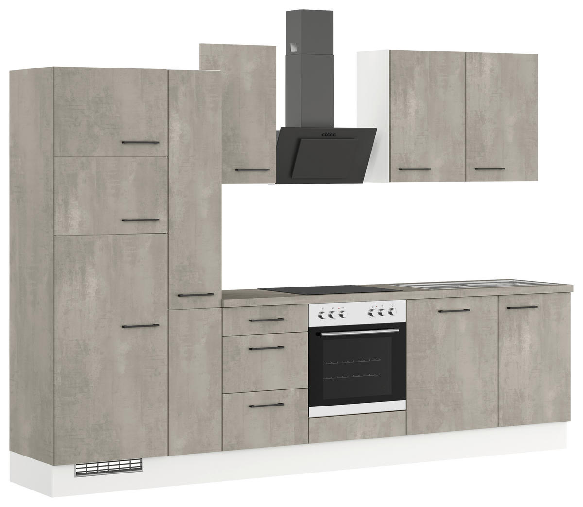 KÜCHENBLOCK 310 cm   in Grau, Weiß  - Eichefarben/Schwarz, Trend, Holzwerkstoff/Metall (310cm) - Impuls