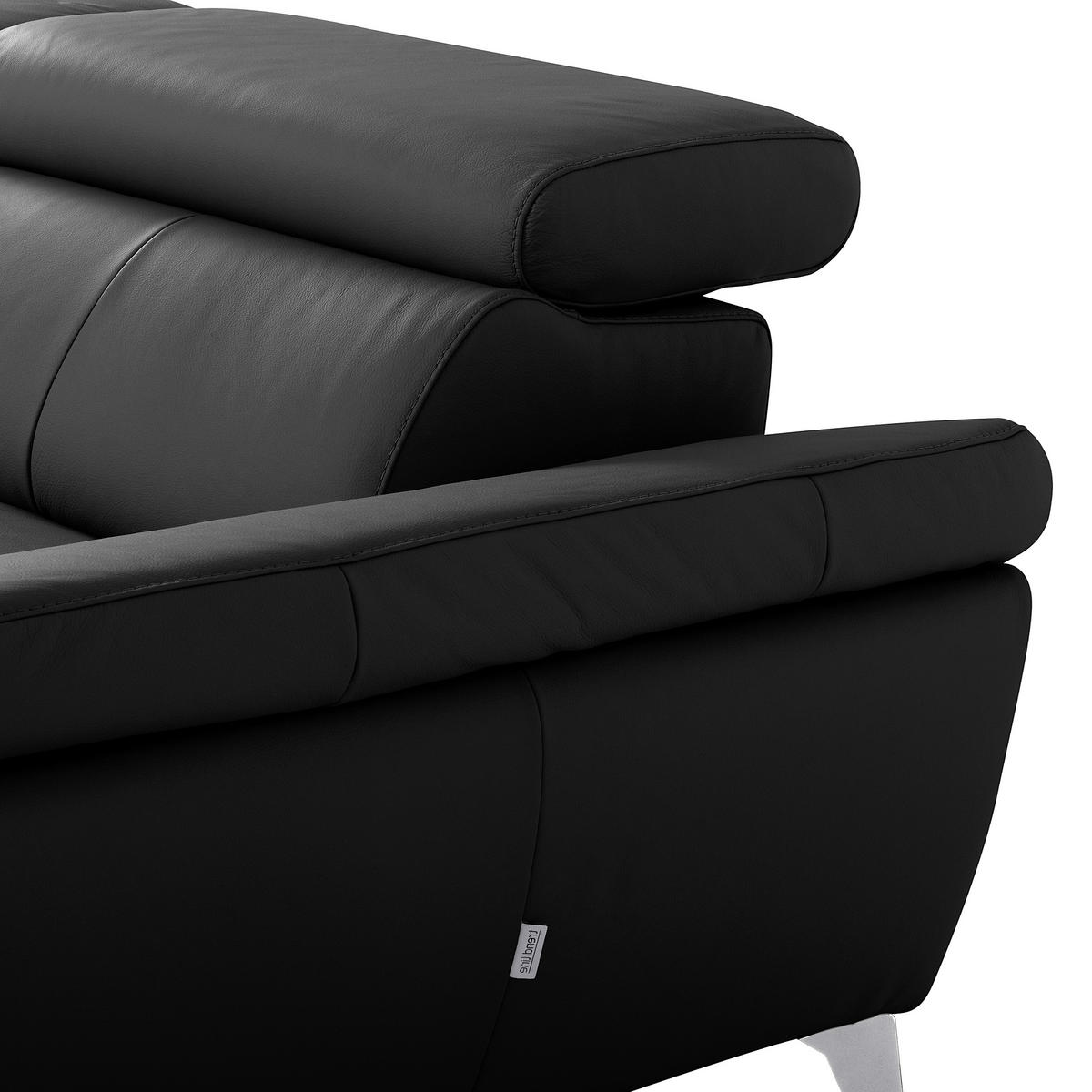 ECKSOFA SONO Schwarz Echtleder Lederlook Bettkasten, Armteilverstellung, Kopfteilverstellung  - Chromfarben/Schwarz, Design, Leder/Textil (252/179cm) - Livetastic