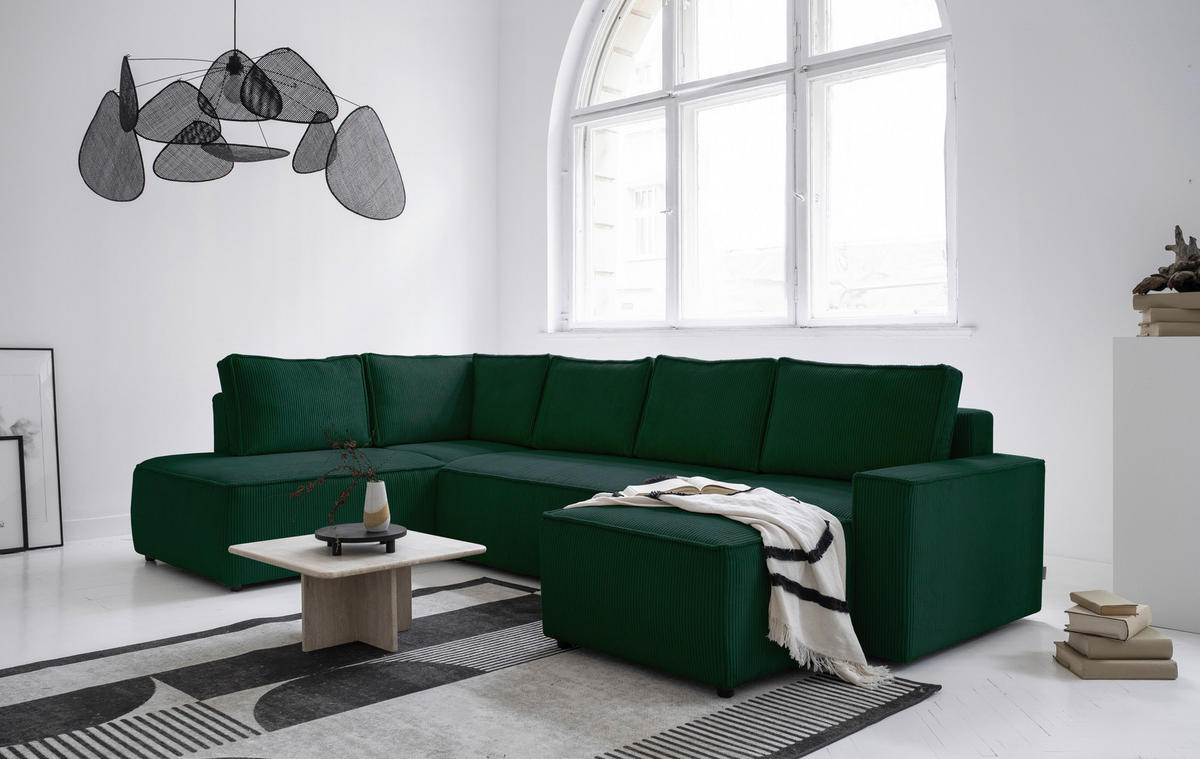 SJEDEĆA GARNITURA tekstil  tamno zelena   - tamno zelena/crna, Design, tekstil/plastika (194/322/156cm) - MID.YOU
