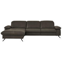 ECKSOFA  Echtleder Graubraun  - Graubraun/Schwarz, Design, Leder/Metall (169/307cm) - Beldomo Premium