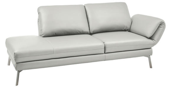 RÉCAMIERE in Echtleder Hellgrau - Chromfarben/Hellgrau, Design, Leder/Metall (209/85-109/95-16cm) - Dieter Knoll
