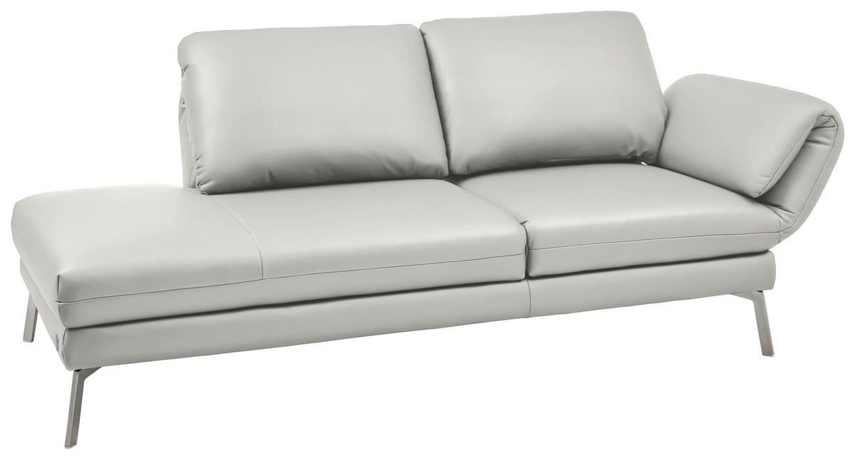 RÉCAMIERE in Echtleder Hellgrau  - Chromfarben/Hellgrau, Design, Leder/Metall (209/85-109/95-16cm) - Dieter Knoll