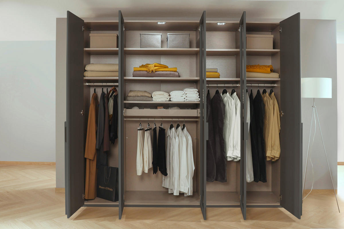 DREHTÜRENSCHRANK in Graphitfarben  - Graphitfarben, Trend, Glas/Holzwerkstoff (251/223/60cm) - Novel