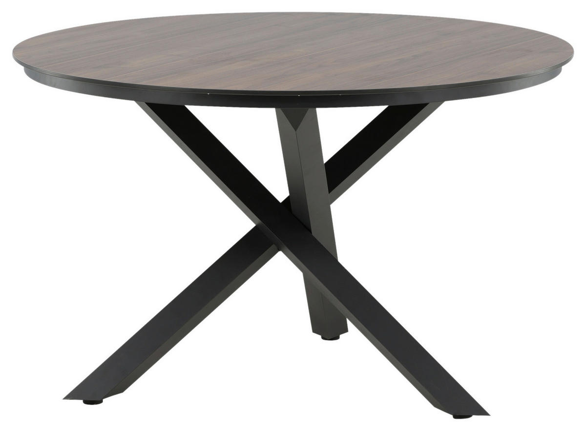 GARTENTISCH Metall, Kunststoff Braun, Schwarz rund  - Schwarz/Braun, KONVENTIONELL, Kunststoff/Metall (120/120/75cm) - Gardenson