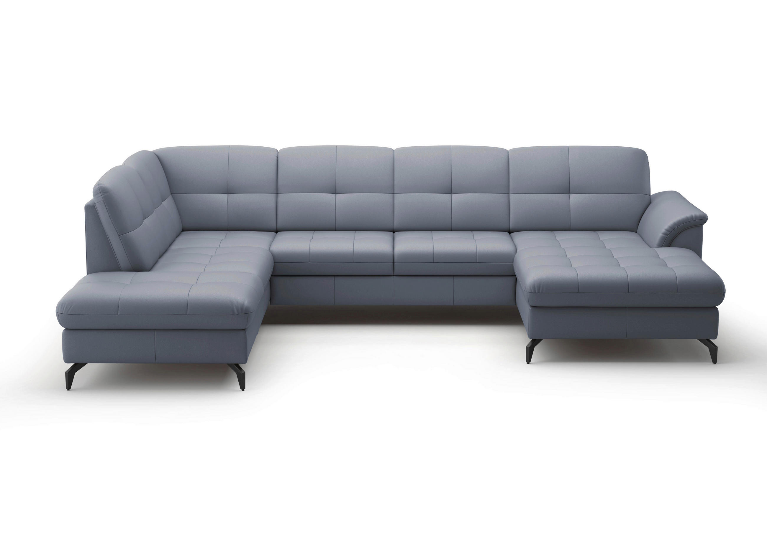 WOHNLANDSCHAFT in Vliesstoff Kombination Echtleder/Stoff Graublau  - Graublau/Schwarz, Modern, Leder/Textil (212/319/164cm) - Sit & More