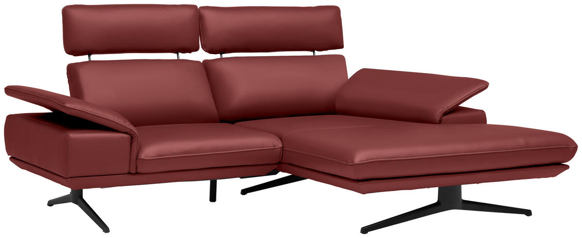 ECKSOFA in Echtleder Weinrot  239/150 cm  - Beige/Weinrot, Design, Leder/Metall (239/150cm) - Koinor