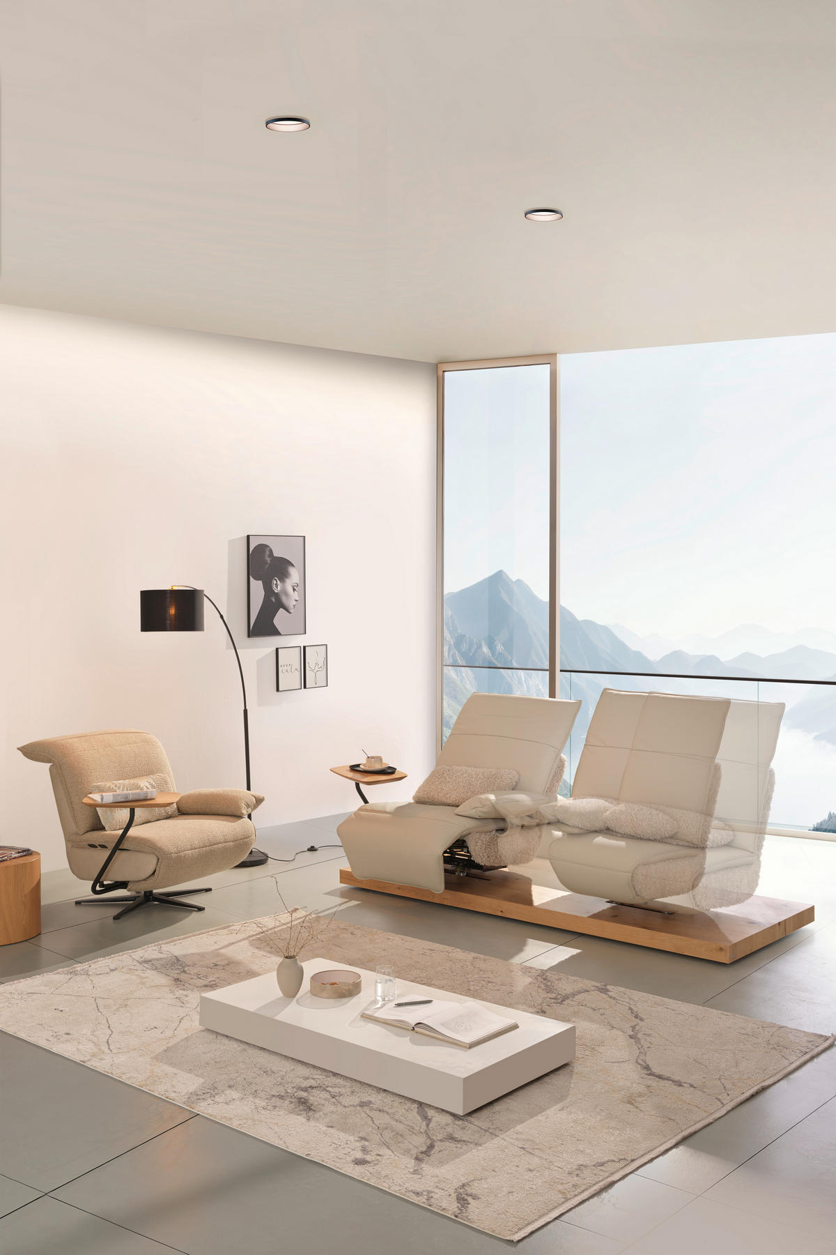2-SITZER-SOFA in Hochflor Echtleder Creme  - Beige/Creme, Design, Leder/Holz (240/65/104cm) - Koinor