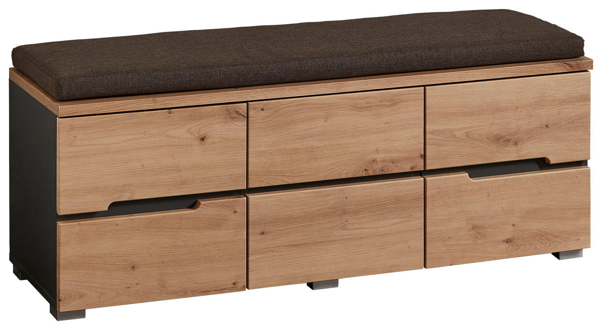 BANCĂ PENTRU HOL 120,3/48/38 cm  - maro/culoare lemn stejar, Design, textil/material pe bază de lemn (120,3/48/38cm) - Voleo