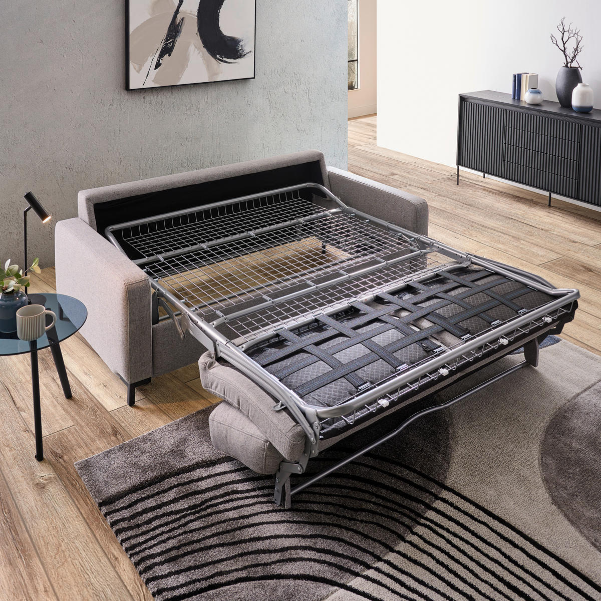 BÄDDSOFFA i vävt tyg grå  - svart/grå, Klassisk, metall/textil (187/84/97cm) - Livetastic
