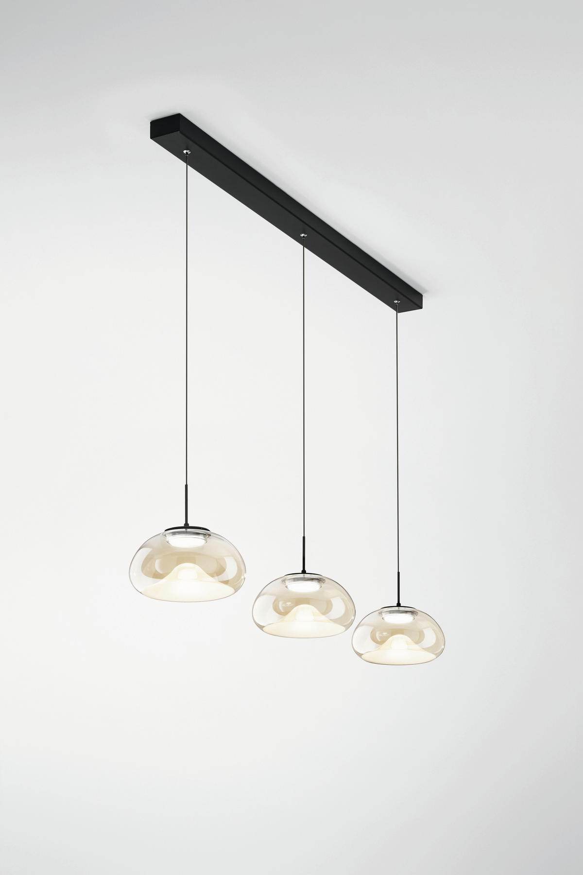 LED-PENDELLEUCHTE 110/22/200 cm  - Cognac/Schwarz, Design, Glas/Metall (110/22/200cm) - Fabas Luce