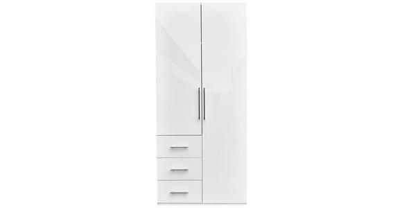 KLEIDERSCHRANK 98/219/59 cm 2-türig Weiß, Weiß Hochglanz - Weiß Hochglanz/Alufarben, KONVENTIONELL, Holzwerkstoff/Metall (98/219/59cm) - Carryhome