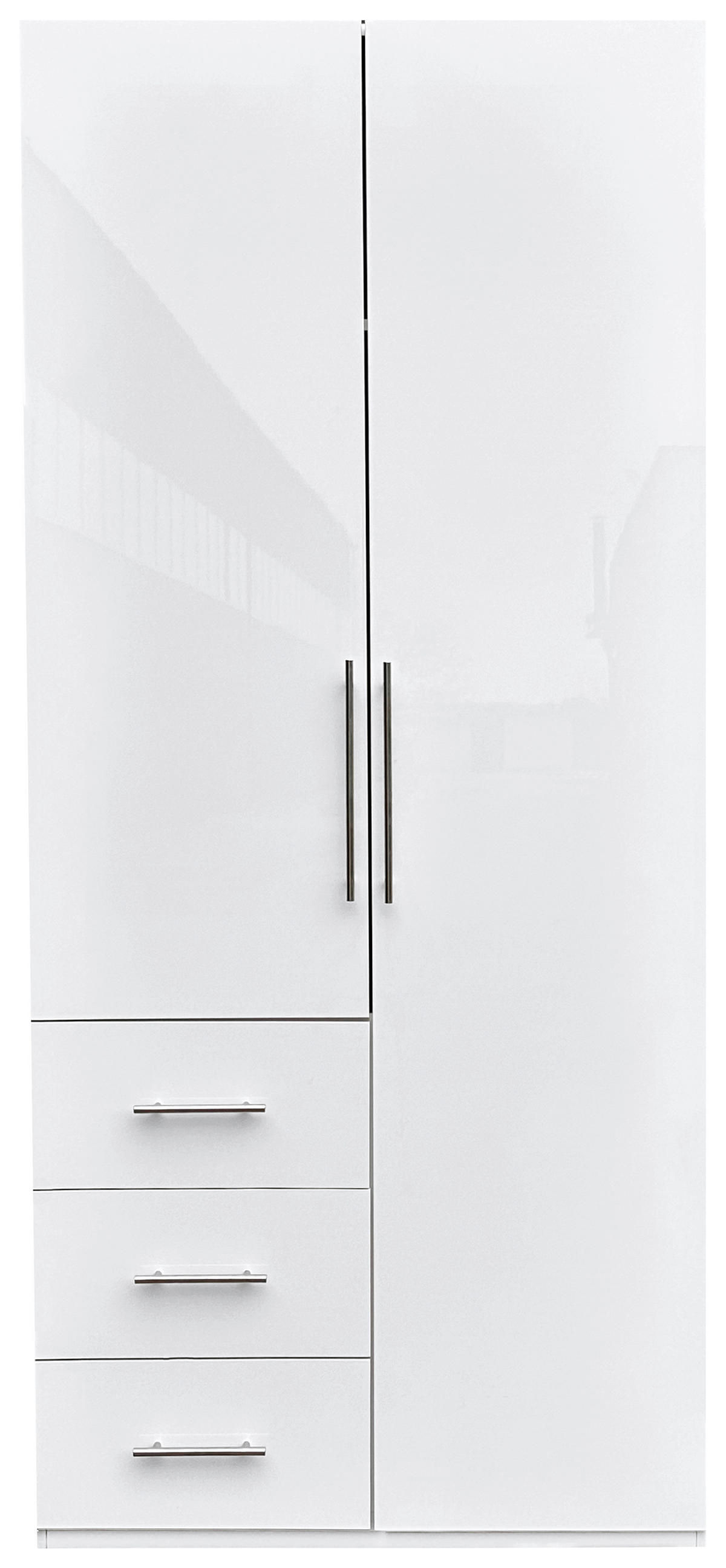 KLEIDERSCHRANK  in Weiß, Weiß Hochglanz  - Weiß Hochglanz/Alufarben, KONVENTIONELL, Holzwerkstoff/Metall (98/219/59cm) - Carryhome