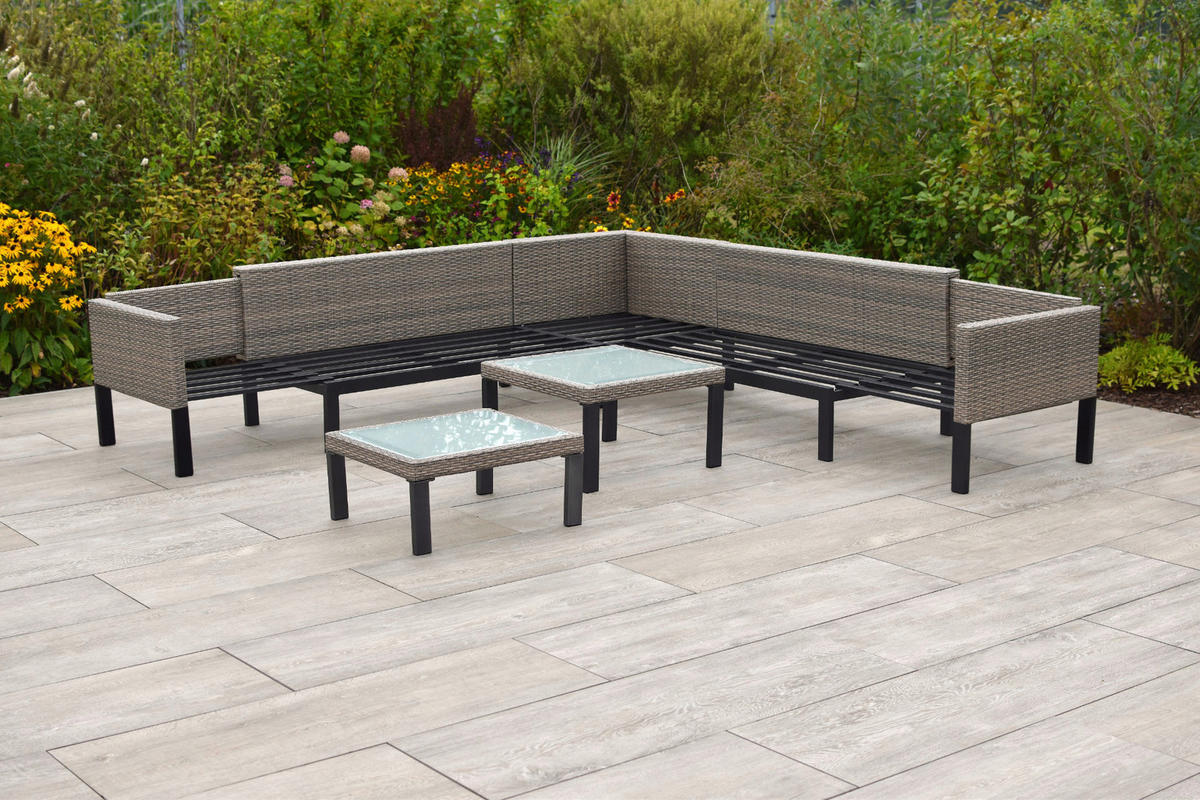LOUNGEGARNITUR  200/200 cm  Aluminium  - Beige, MODERN, Glas/Kunststoff (200/200cm) - Gardenson