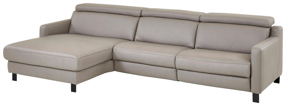 ECKSOFA in Echtleder Grau  - Schwarz/Grau, Design, Leder/Metall (176/271cm) - Valdera