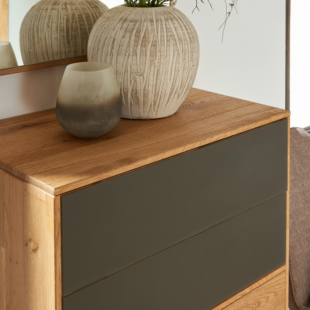 SCHUHSCHRANK Eiche massiv Anthrazit, Eichefarben  - Eichefarben/Anthrazit, Design, Glas/Holz (60/105/38cm) - Waldwelt