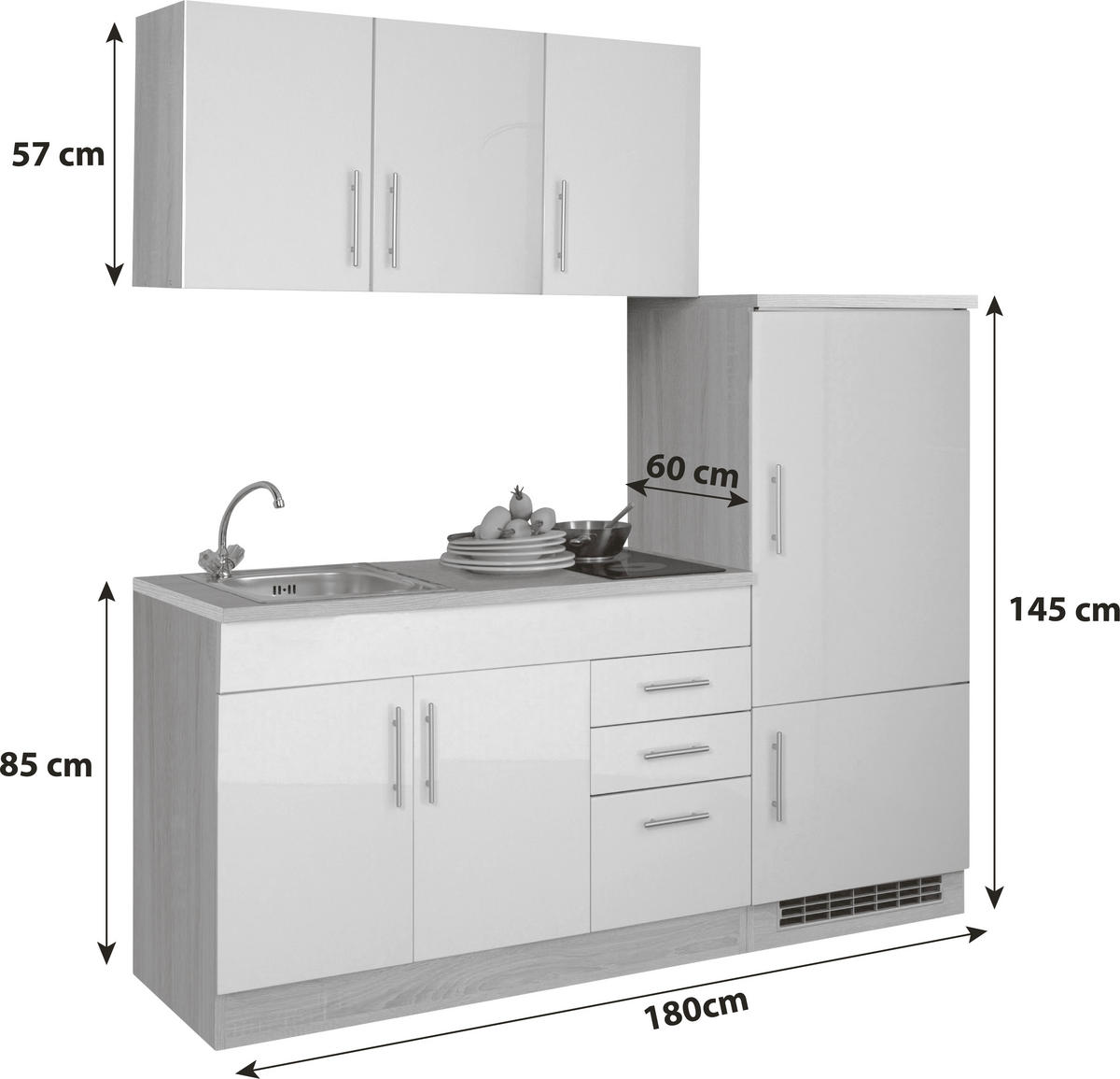 KÜCHENBLOCK 180 cm   in Buchefarben  - Chromfarben/Buchefarben, MODERN, Holzwerkstoff/Metall (180cm) - Held