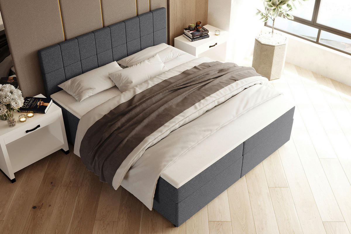 BOXBETT 160/200 cm,  in Anthrazit, Topper, Matratzen, Bettschubladen, H3 = fest  - Anthrazit/Schwarz, KONVENTIONELL, Kunststoff/Textil (160/200cm) - Boxxx