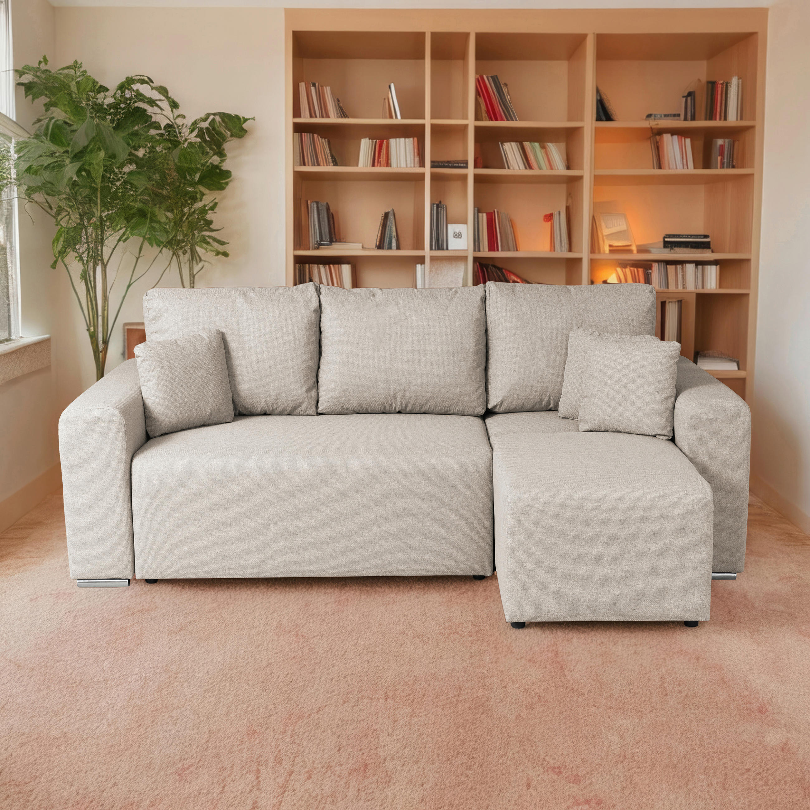 ECKSOFA in Struktur Beige  240/153 cm  - Chromfarben/Beige, Basics, Kunststoff/Textil (240/153cm) - P & B
