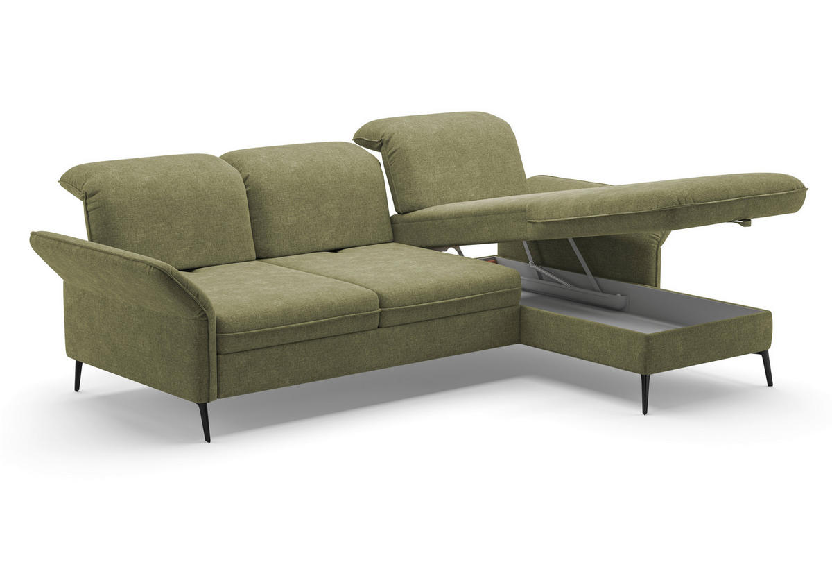 ECKSOFA in Flachgewebe Hellgrün  - Schwarz/Hellgrün, Konventionell, Textil/Metall (264/198cm) - Sit & More