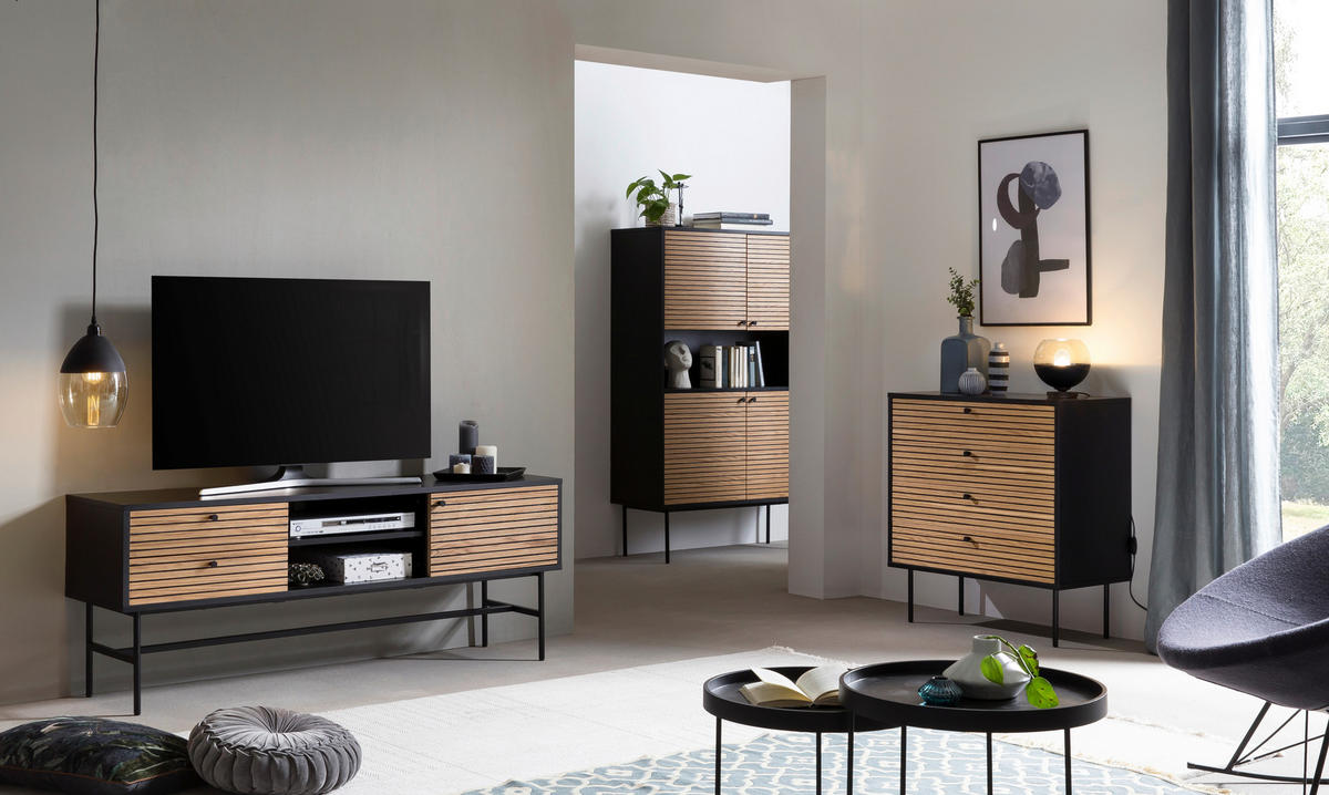 KOMMODE  in 80/85/40 cm  - Eichefarben/Schwarz, Design, Holz/Holzwerkstoff (80/85/40cm) - Livetastic
