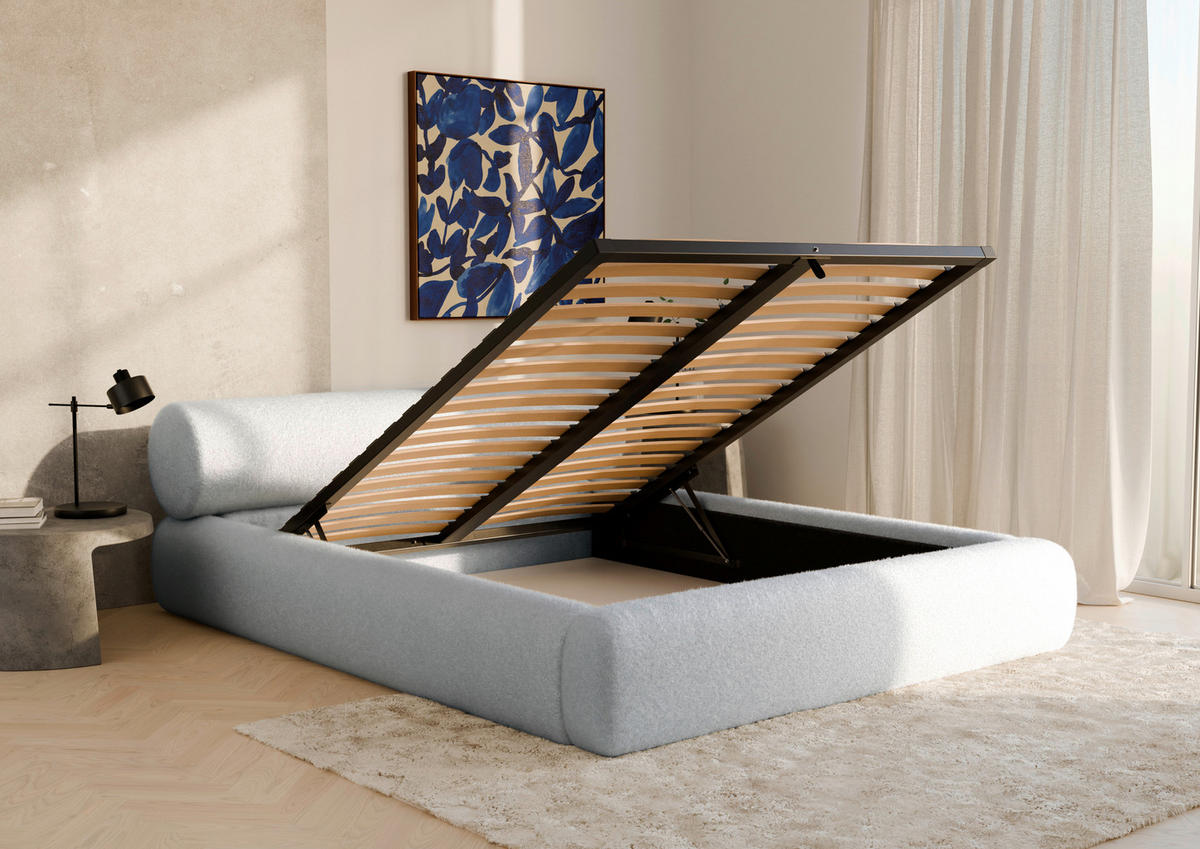 POLSTERBETT 160/200 cm,  in Hellgrau, Lattenrost, Bettkasten,  - Hellgrau/Schwarz, Design, Holz/Textil (160/200cm) - Chameo