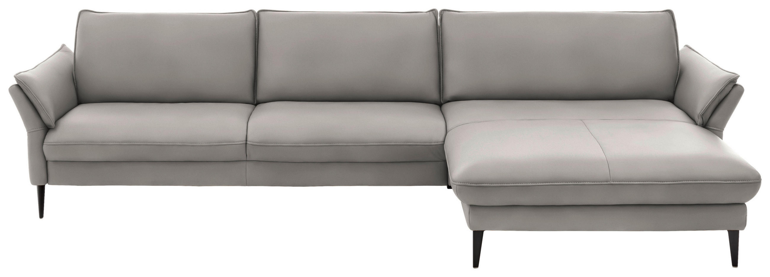 ECKSOFA Hellgrau Echtleder  - Hellgrau/Schwarz, Design, Leder/Metall (334/172cm) - Hukla