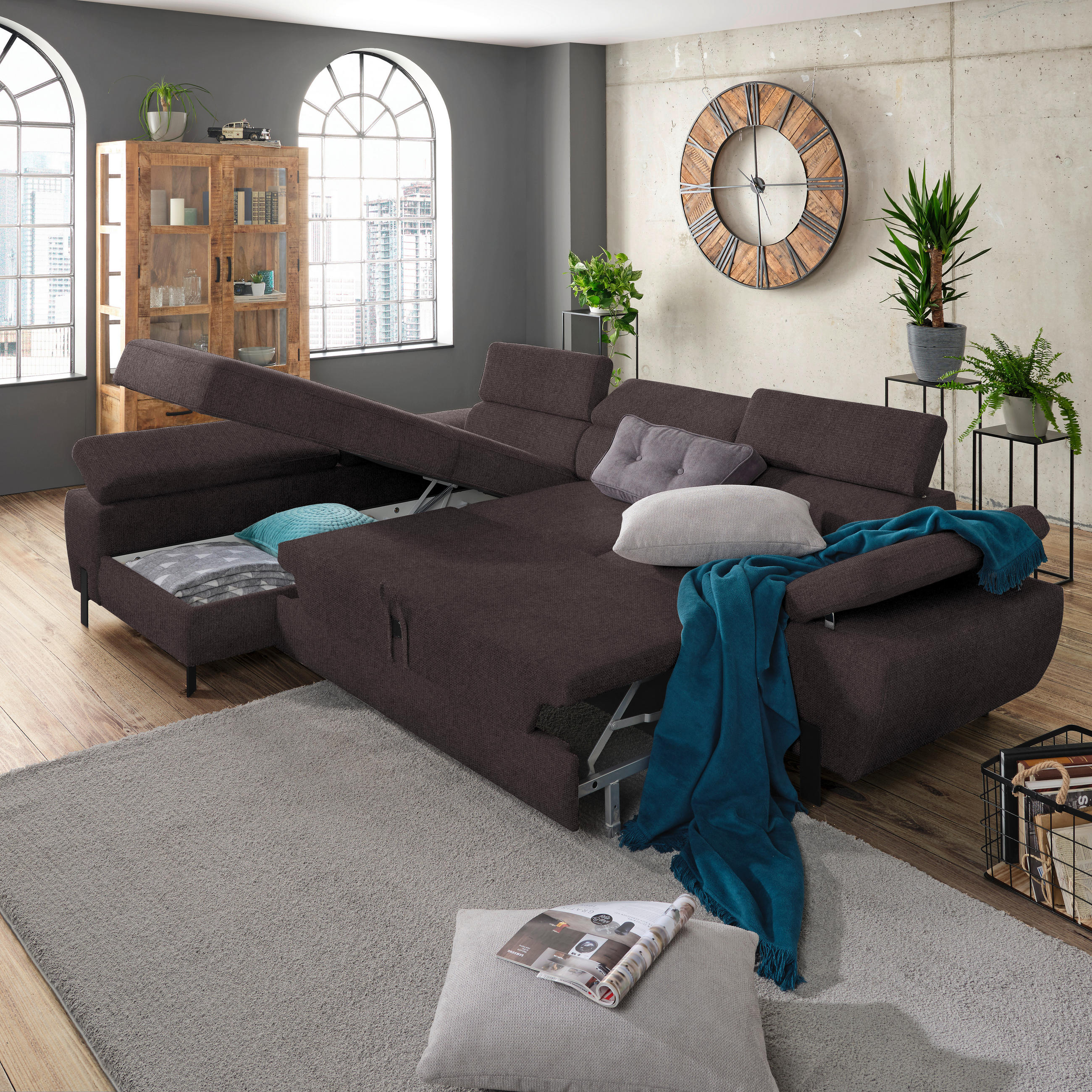 HÖRNSOFFA i vävt tyg grafitfärgad  - grafitfärgad/svart, Modern, metall/textil (93/90/277cm) - MID.YOU