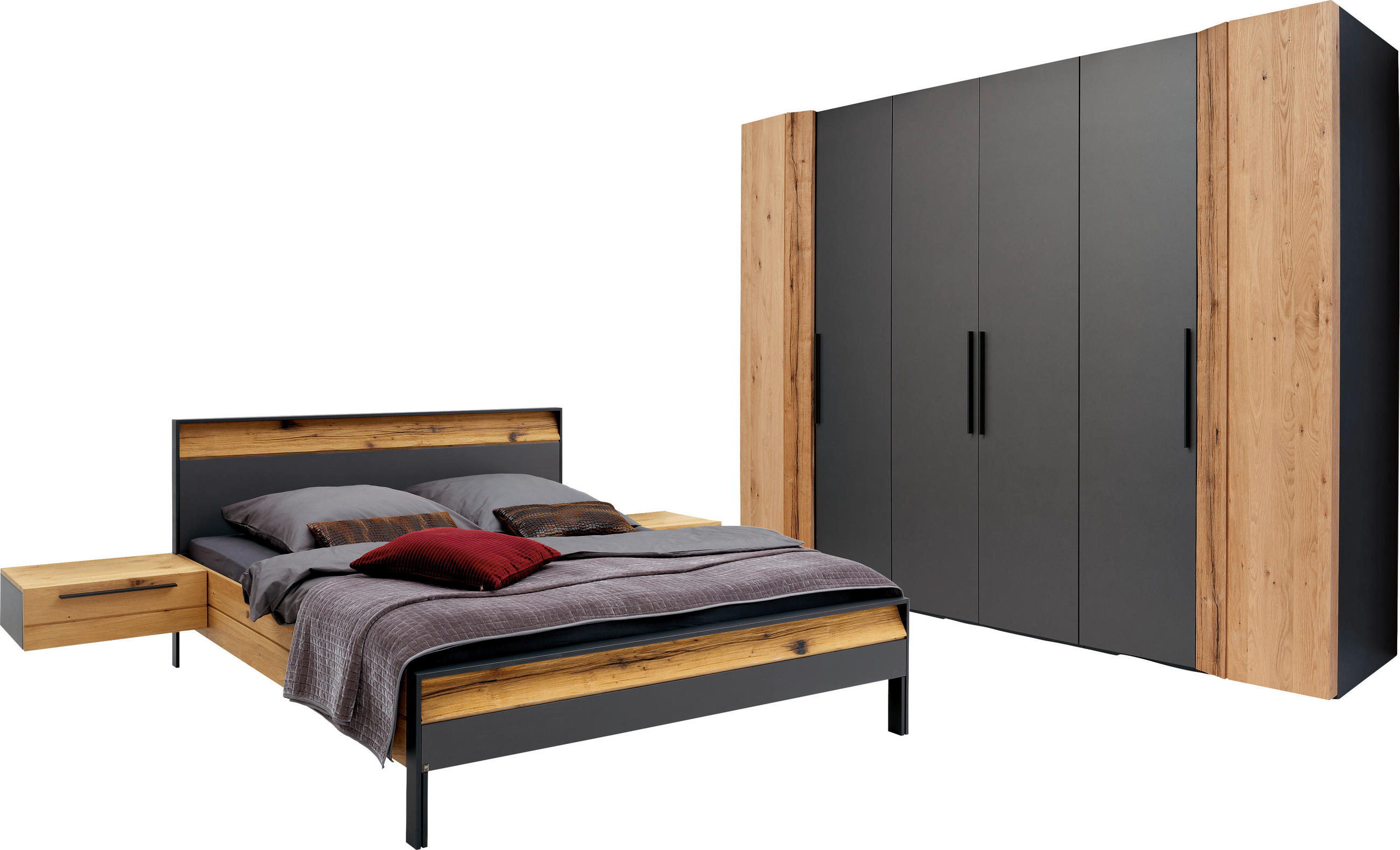 SCHLAFZIMMER Graphitfarben, Eichefarben  - Eichefarben/Graphitfarben, Design, Holz/Holzwerkstoff (180/200cm) - Musterring