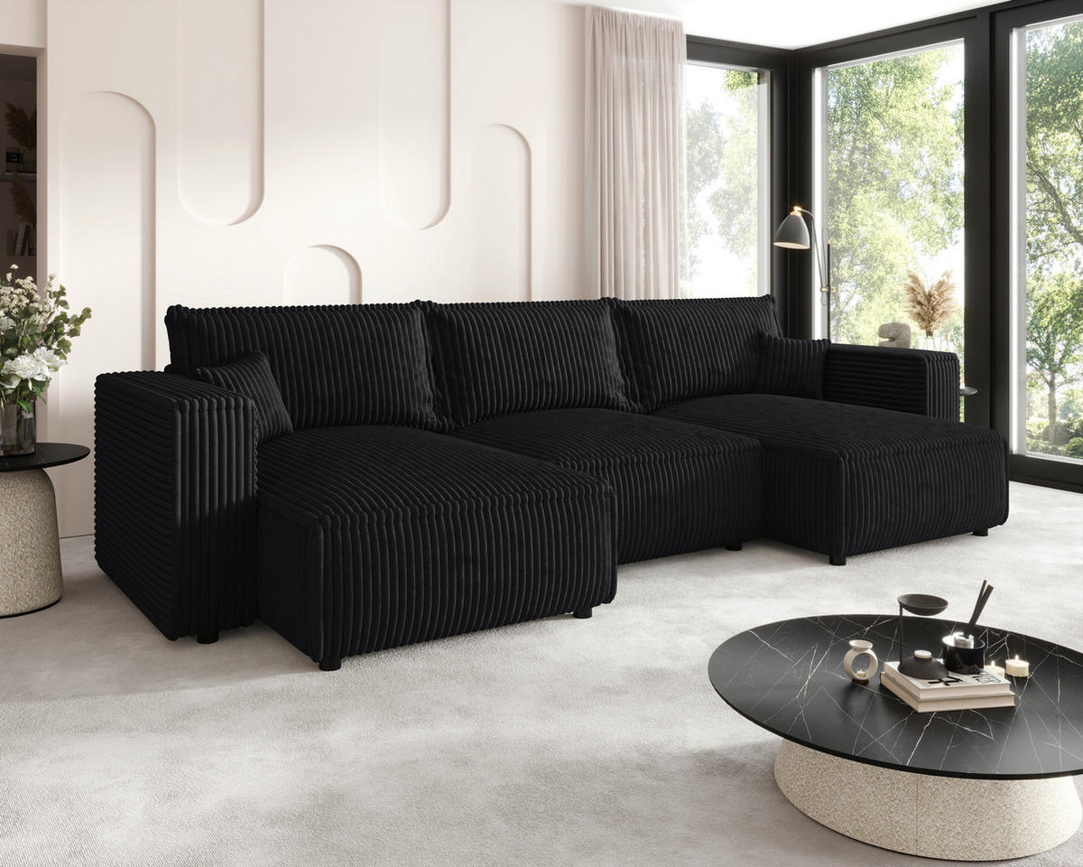 WOHNLANDSCHAFT Anthrazit Cord  - Anthrazit/Schwarz, MODERN, Kunststoff/Textil (153/350/153cm) - Xora