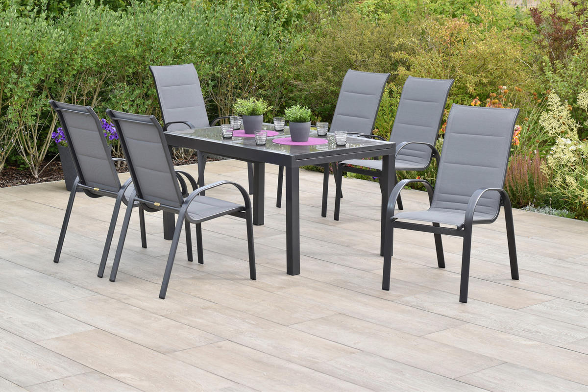 GARTENTISCHGRUPPE  - Graphitfarben/Braun, KONVENTIONELL, Glas/Textil - Gardenson