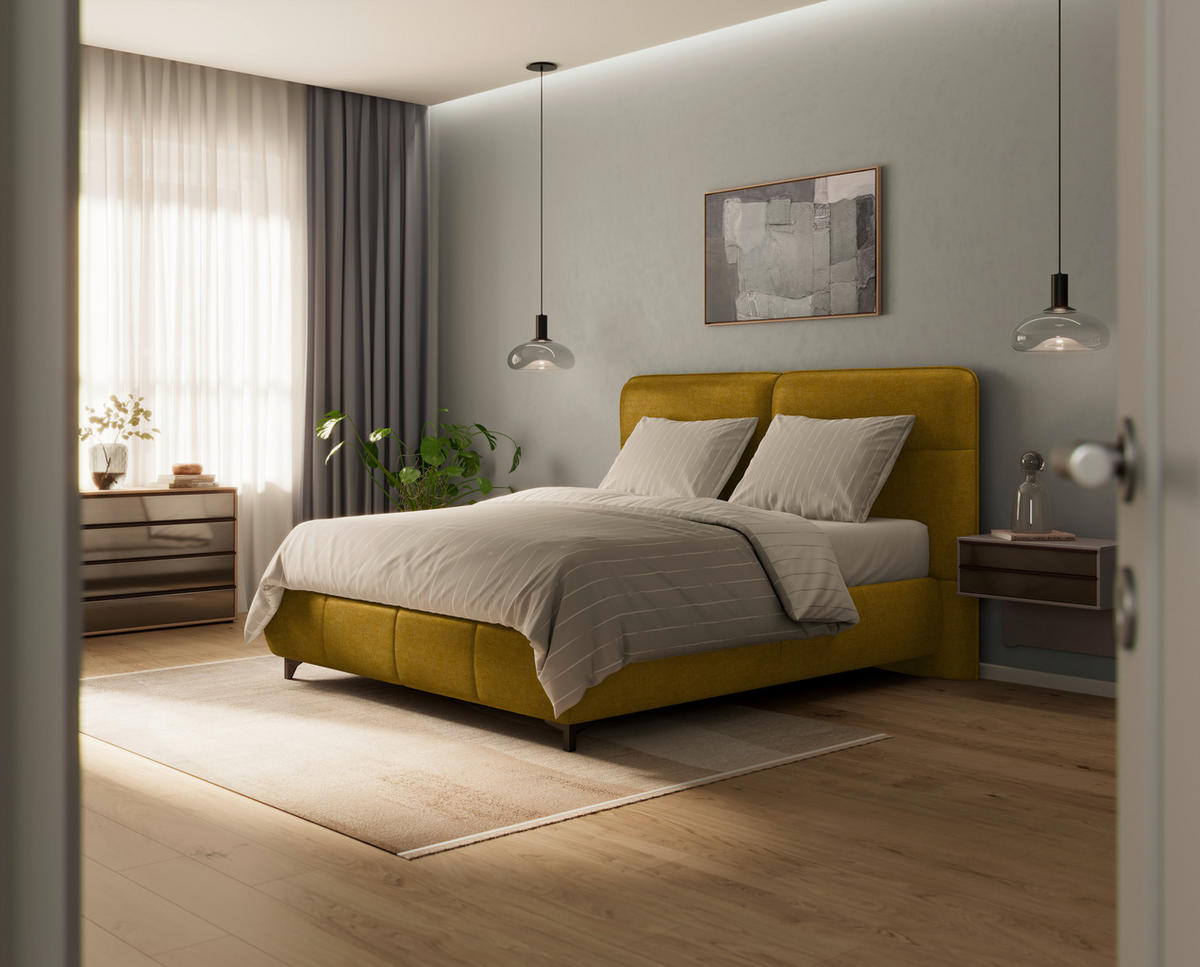 BOXSPRINGBETT 140/200 cm  in Senfgelb  - Senfgelb/Alufarben, KONVENTIONELL, Textil/Metall (140/200cm) - Dieter Knoll