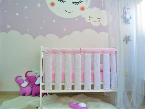 ZAŠČITNA OGRAJA ZA POSTELJICO - pink/bela, Basics, tekstil (27/56cm)