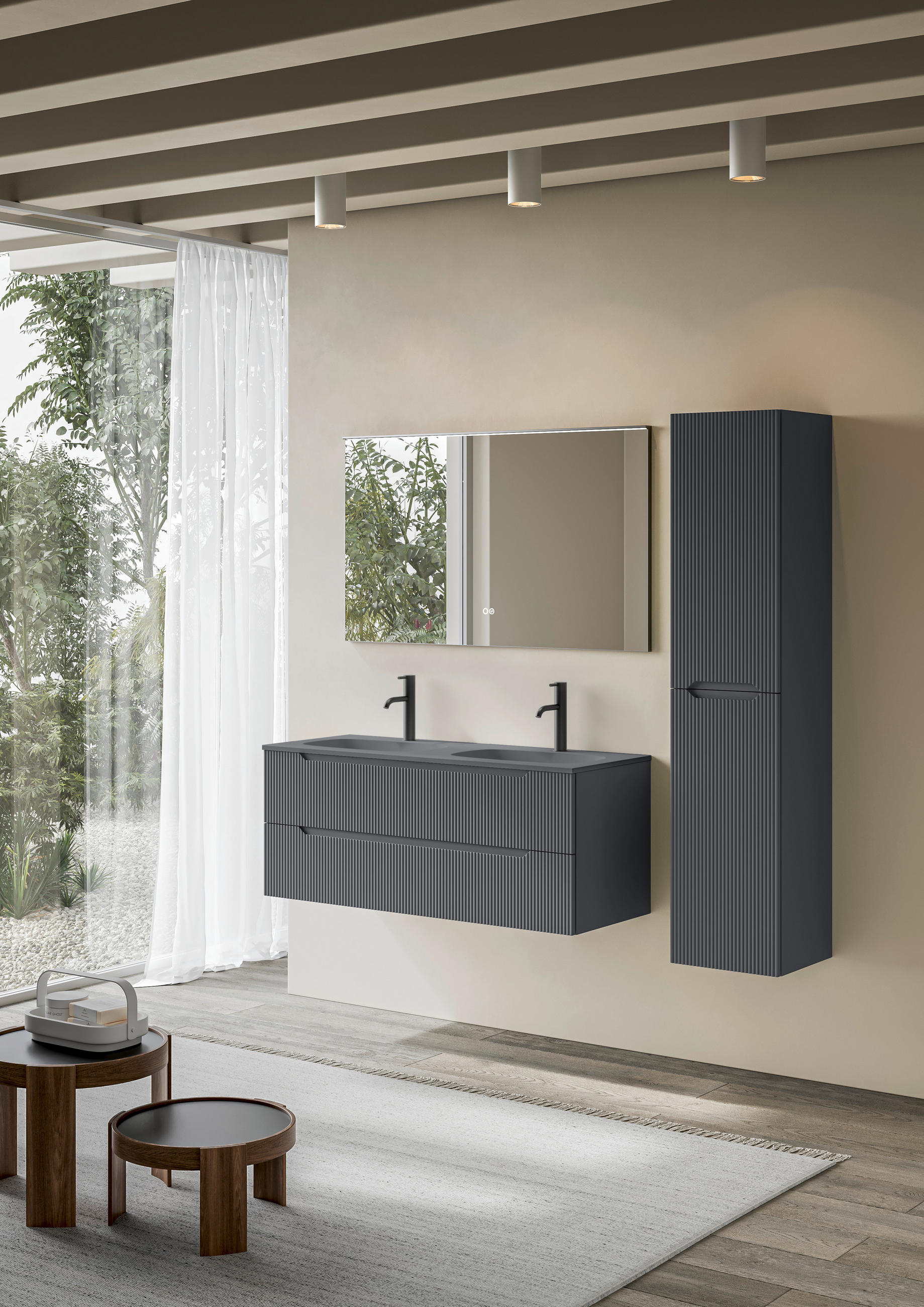 BADEZIMMER 3-teilig 120 cm  - Weiss/Dunkelgrau, Konventionell, Holzwerkstoff/Stein (120cm) - Belluti