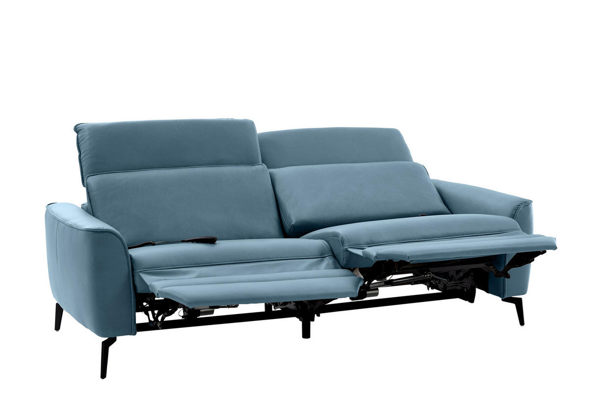3-SITZER-SOFA in Echtleder Hellblau  - Schwarz/Hellblau, Natur, Leder/Metall (222/81/110cm) - Valdera
