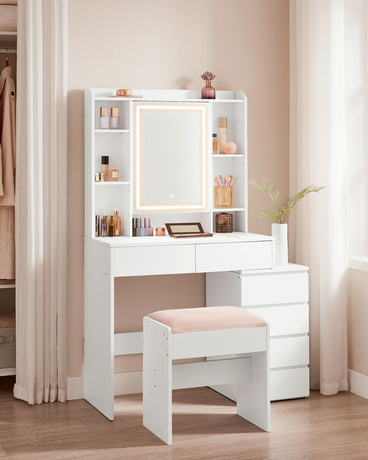 SCHMINKTISCH 97,5/40/145 cm, Weiß  - Weiß, Basics, Glas/Holzwerkstoff (97,5/40/145cm) - Boxxx