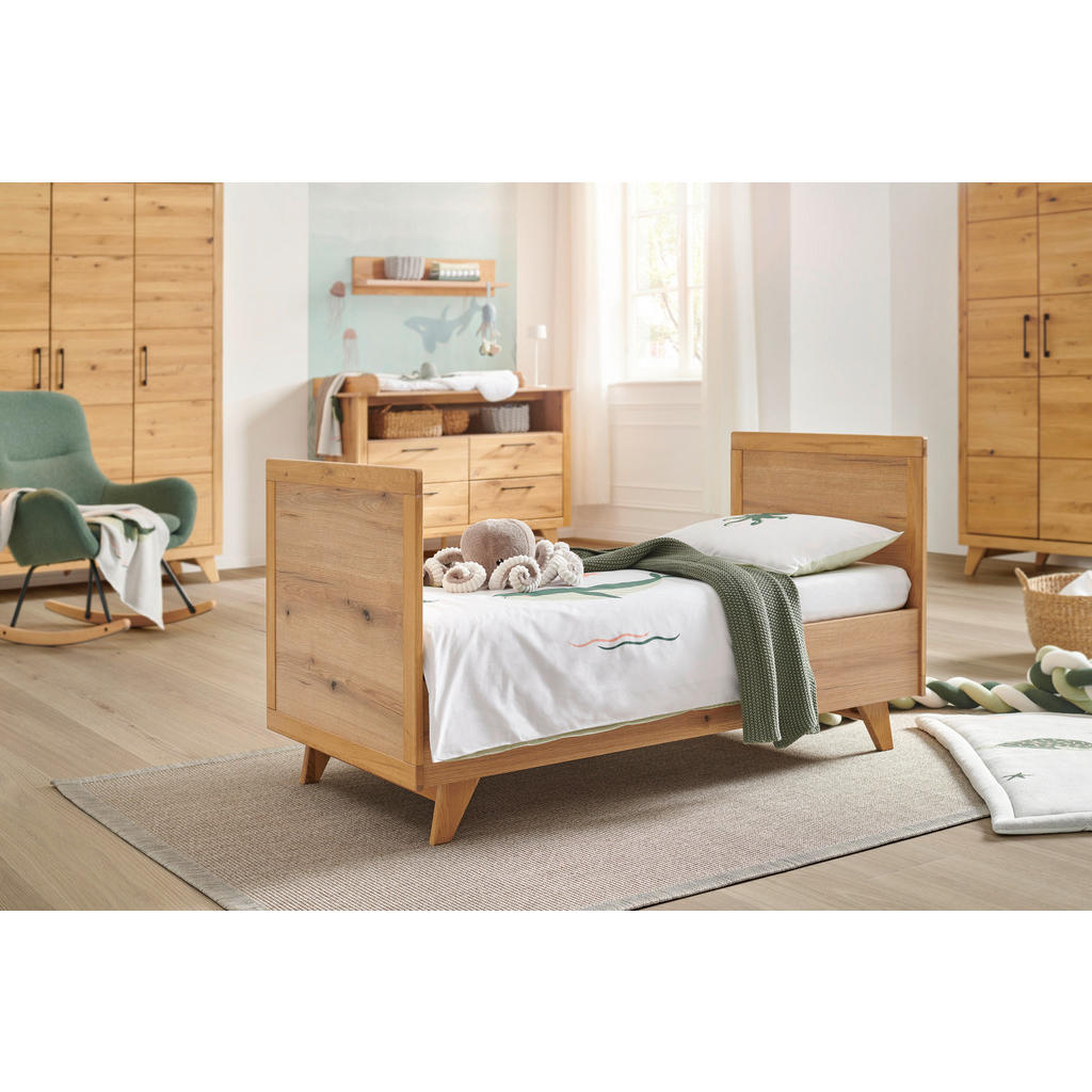 Thumbnail - Jimmylee Gitterbett Berta, Eiche, Holz, Holzwerkstoff, Eiche, teilmassiv, 78x80x148 cm, zum Juniorbett umbaubar, höhenve...