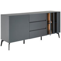 SIDEBOARD  in 166/76,3/41,5 cm  - Schwarz/Grau, Design, Glas/Holzwerkstoff (166/76,3/41,5cm) - Novel