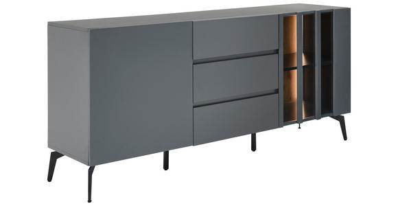 SIDEBOARD  in 166/76,3/41,5 cm  - Schwarz/Grau, Design, Glas/Holzwerkstoff (166/76,3/41,5cm) - Novel