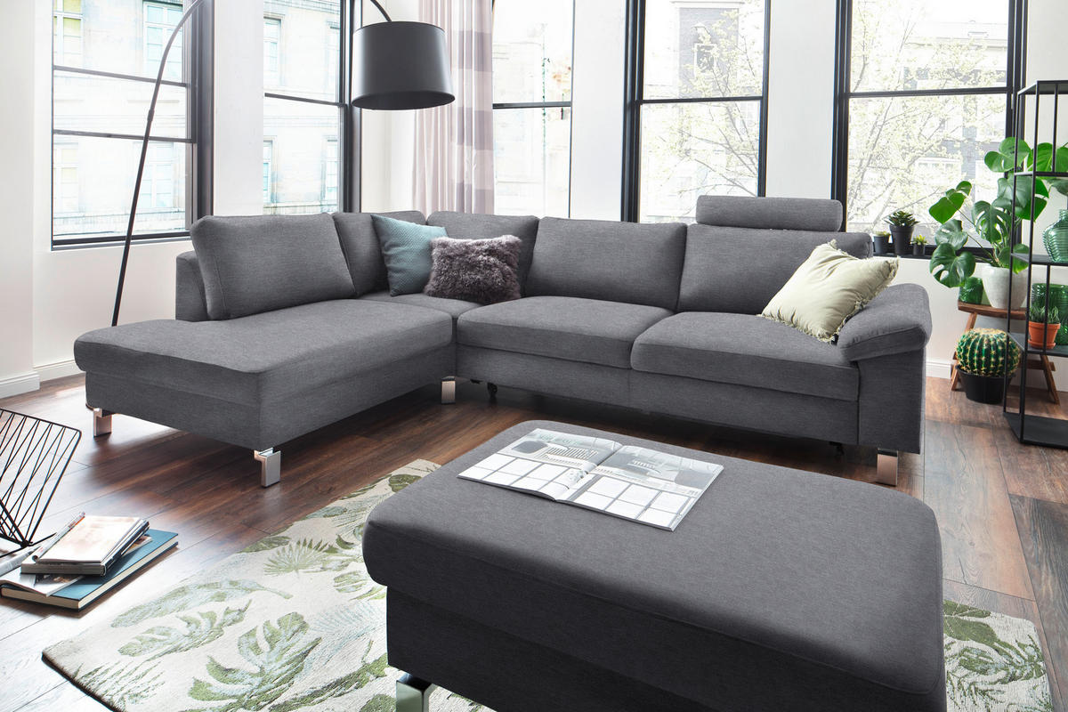 ECKSOFA in Velours Grau  - Chromfarben/Grau, Design, Textil/Metall (200/282cm) - Pure Home Lifestyle