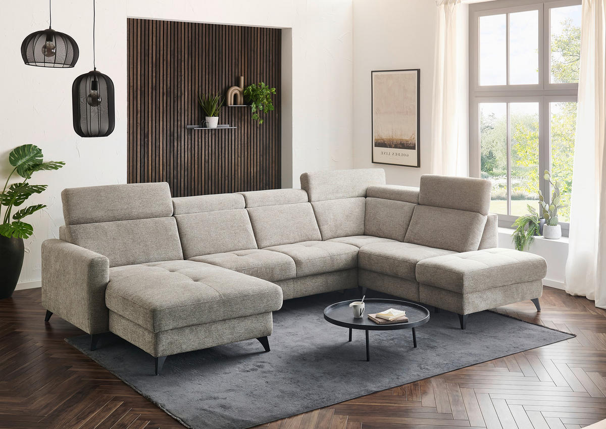 WOHNLANDSCHAFT Beldomo System Graubraun Flachgewebe  - Graubraun/Schwarz, KONVENTIONELL, Textil/Metall (174/333/215cm) - Beldomo System