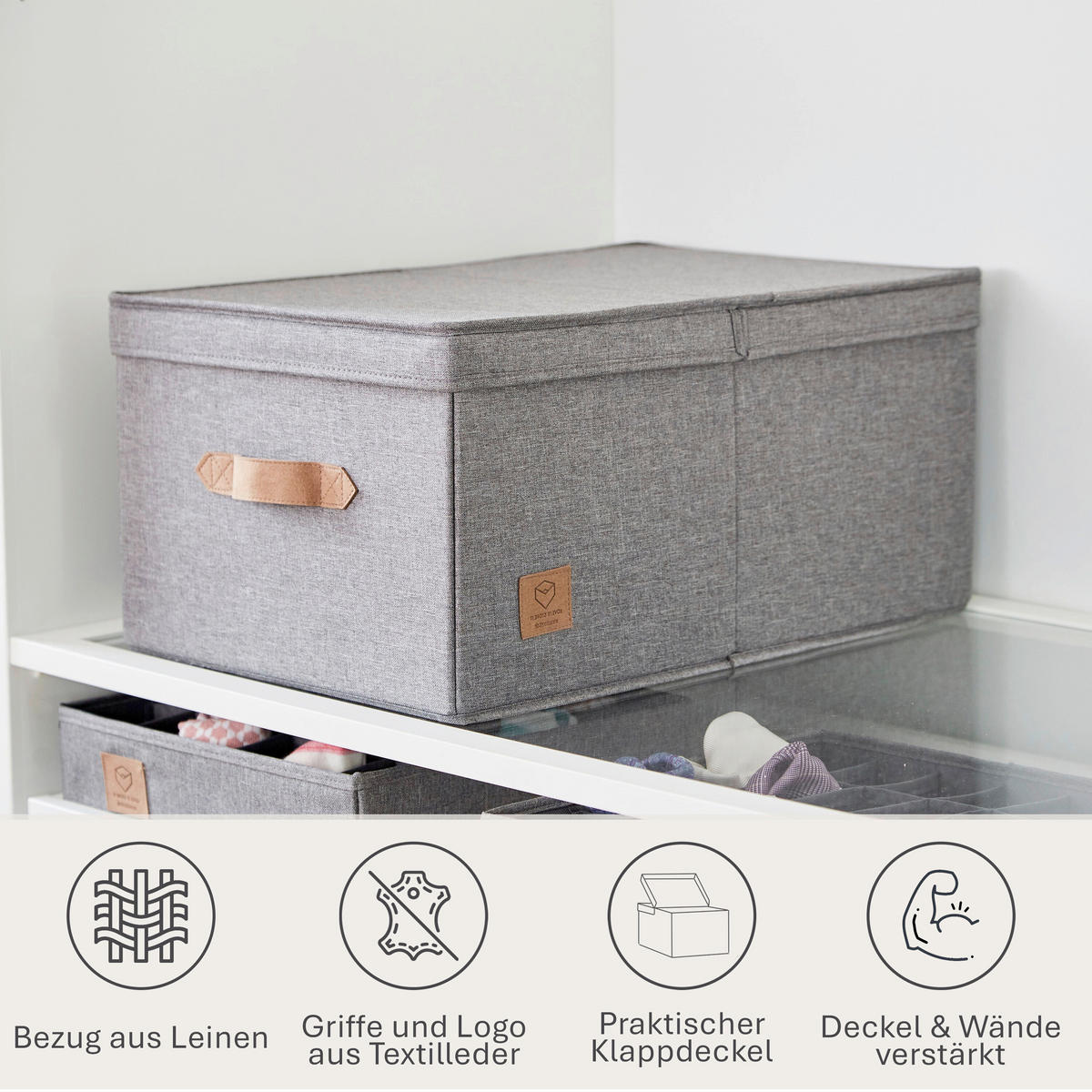 BOX MIT DECKEL Premium  - Grau, Basics, Textil (50/33/24cm) - Store It