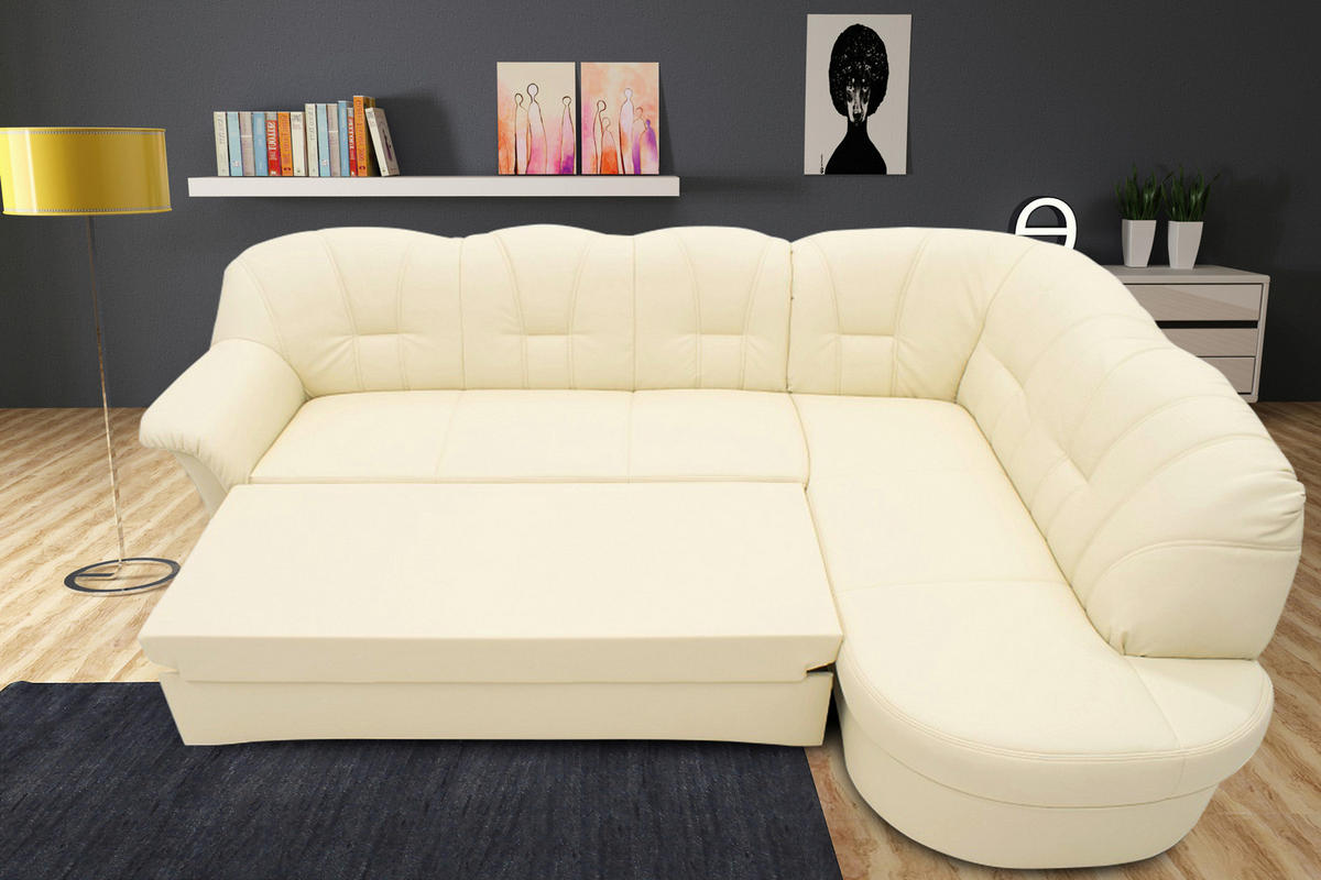 ECKSCHLAFSOFA Beige Lederlook  - Beige/Schwarz, KONVENTIONELL, Kunststoff/Textil (243/180cm) - MID.YOU