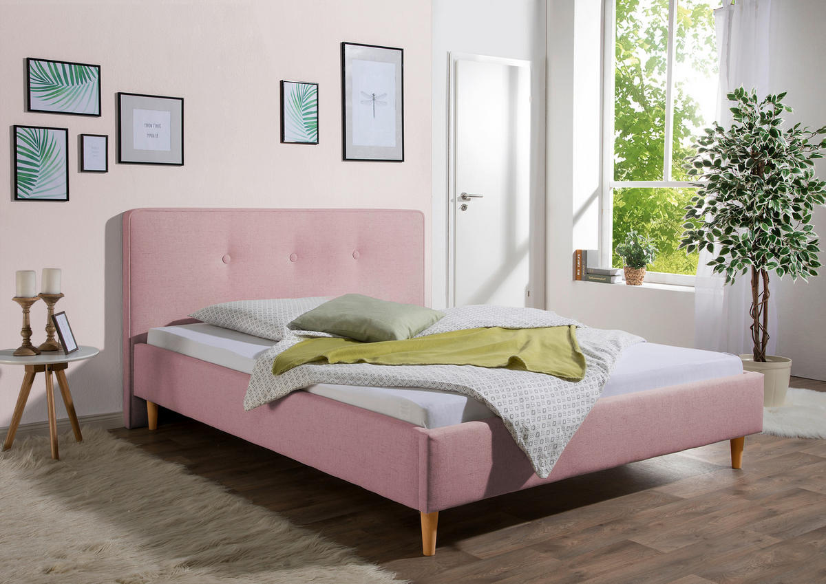 POLSTERBETT 140/200 cm,  in Rosa,  - Rosa/Naturfarben, MODERN, Holz/Textil (140/200cm) - Livetastic