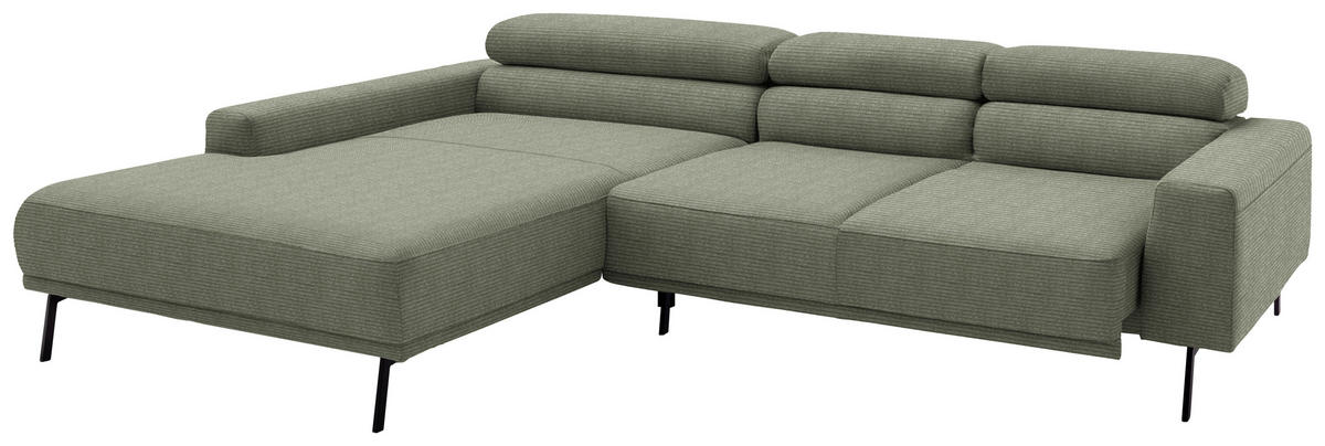 ECKSOFA Cord Olivgrün  - Schwarz/Olivgrün, Design, Textil/Metall (215-217/293cm) - Schöner Wohnen