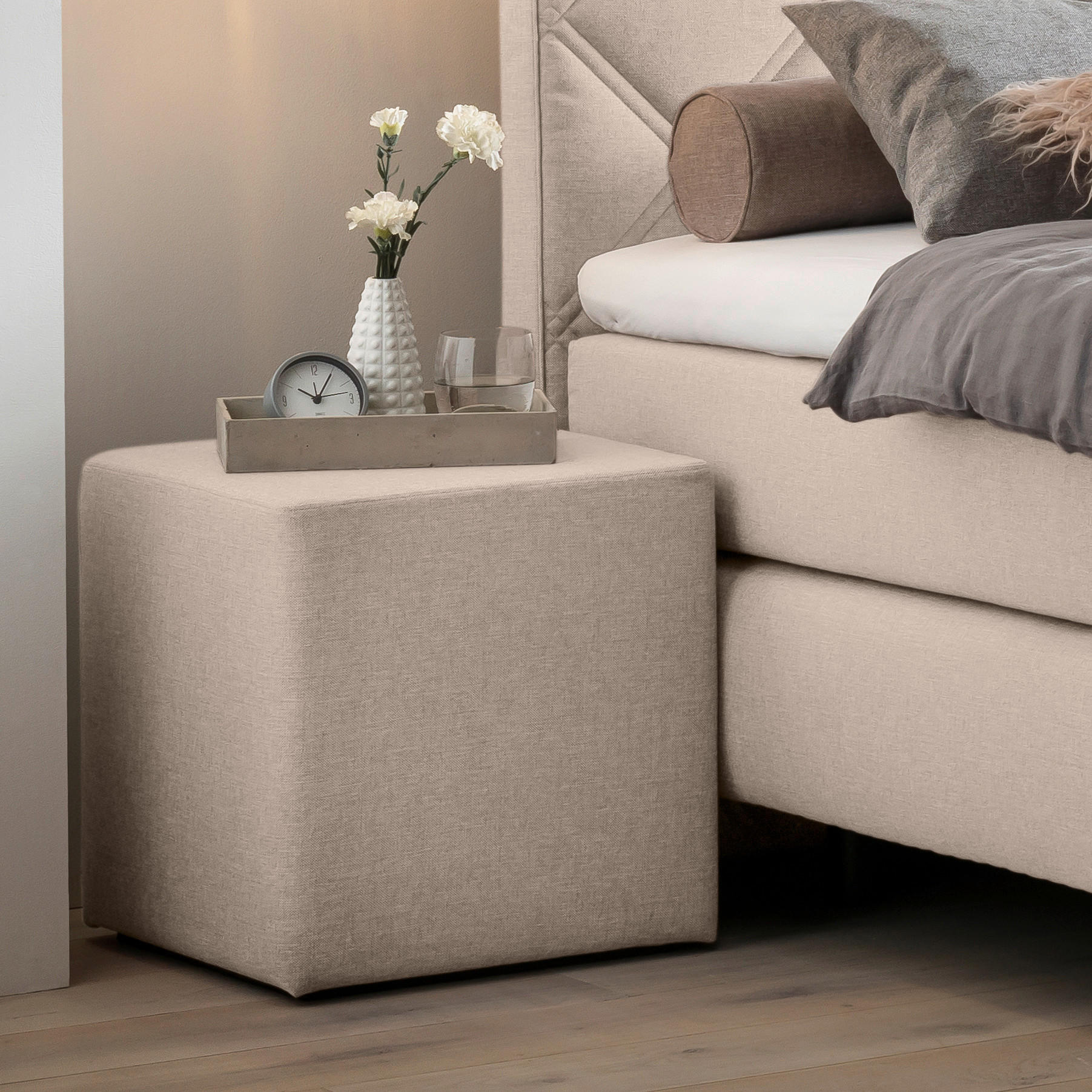 BEISTELLTISCH 45/45/50 cm Beige quadratisch  - Beige, Basics, Glas/Textil (45/45/50cm) - Novel