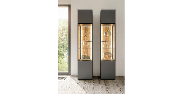 VITRINE  in massiv Eiche Grau, Eichefarben - Eichefarben/Grau, Design, Glas/Holz (45/215/42cm) - Moderano