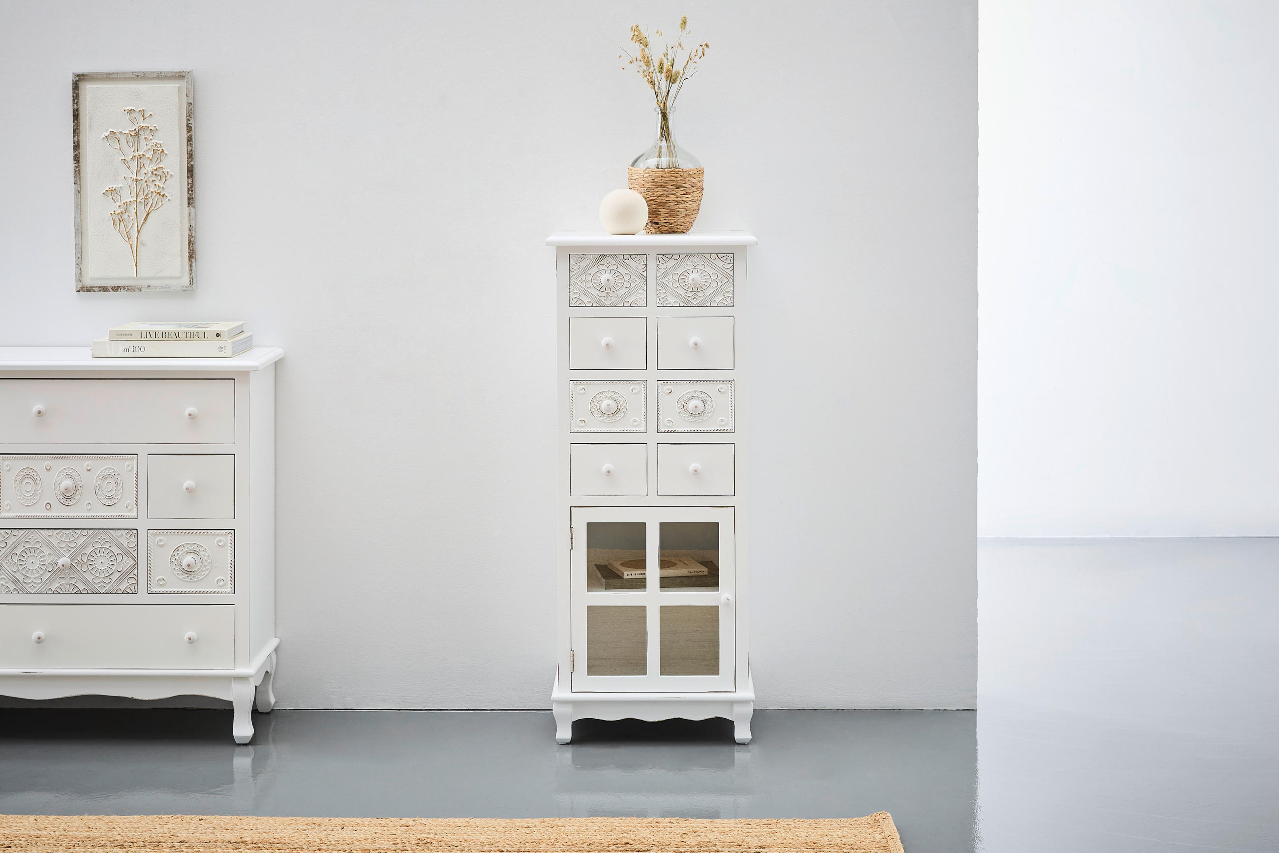 KOMMODE 50/120/35 cm in Weiss - Weiss, Romantik / Landhaus, Glas/Holz (50/120/35cm) - Landscape